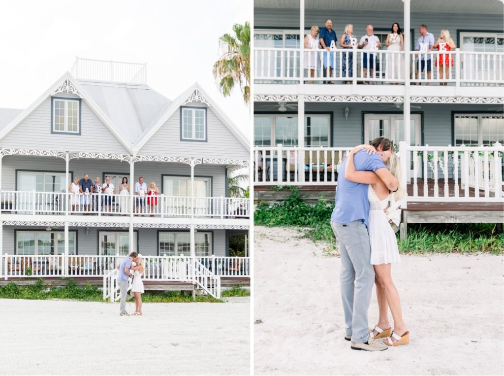 Fourth of July surprise proposal on the Clearwater beach in Florida. Without hesitation the soon to be bride said yes! #surpriseproposal #4thofjuly #independencedayengagement #familyandfriends #floridabeach #beachproposal #proposaldetails #proposal #marryme #shesaidyes #redwhiteandblueproposal