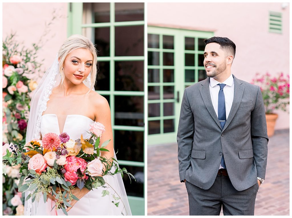 Bright pink flowers could not have been a better match for this bride. The colors were radiant and so was she! COVID doesn't have to impact everything about your wedding. #COVIDwedding #professionalphotography #weddingplanning #guestlists #facemasks #weddingdecisions #floridaphotographer #floridaweddings #weddingphotographer #planandprepare #harddecisions 