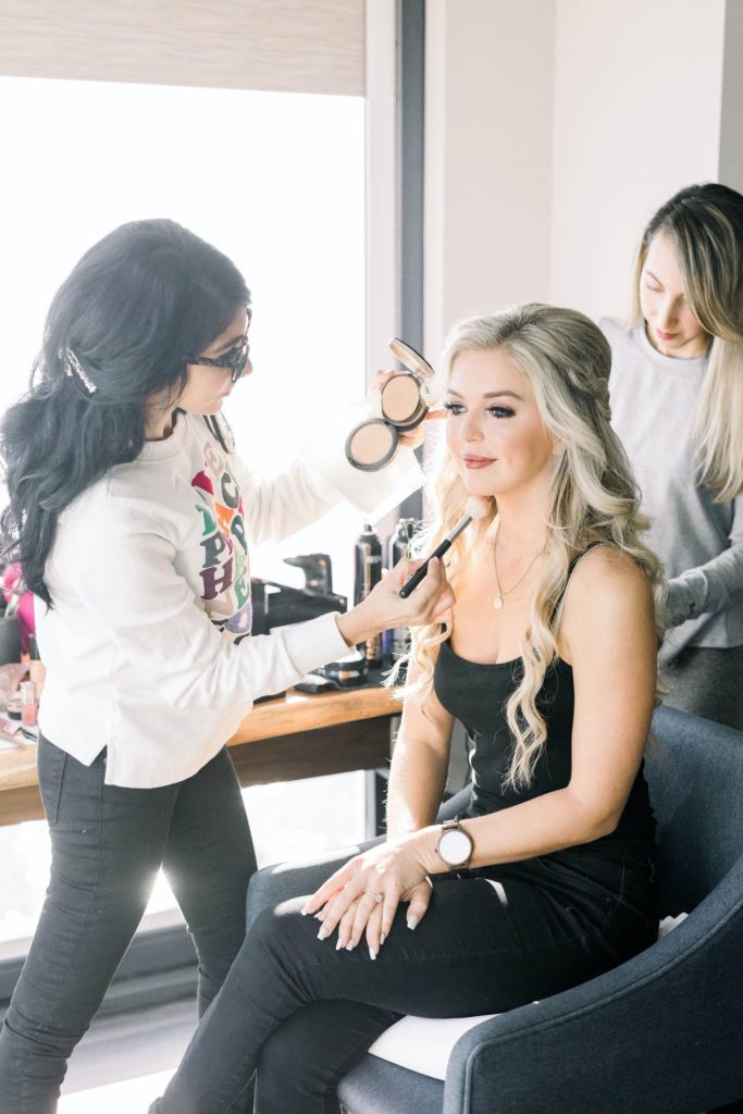 Bride getting ready for wedding at the Current hotel Tampa.