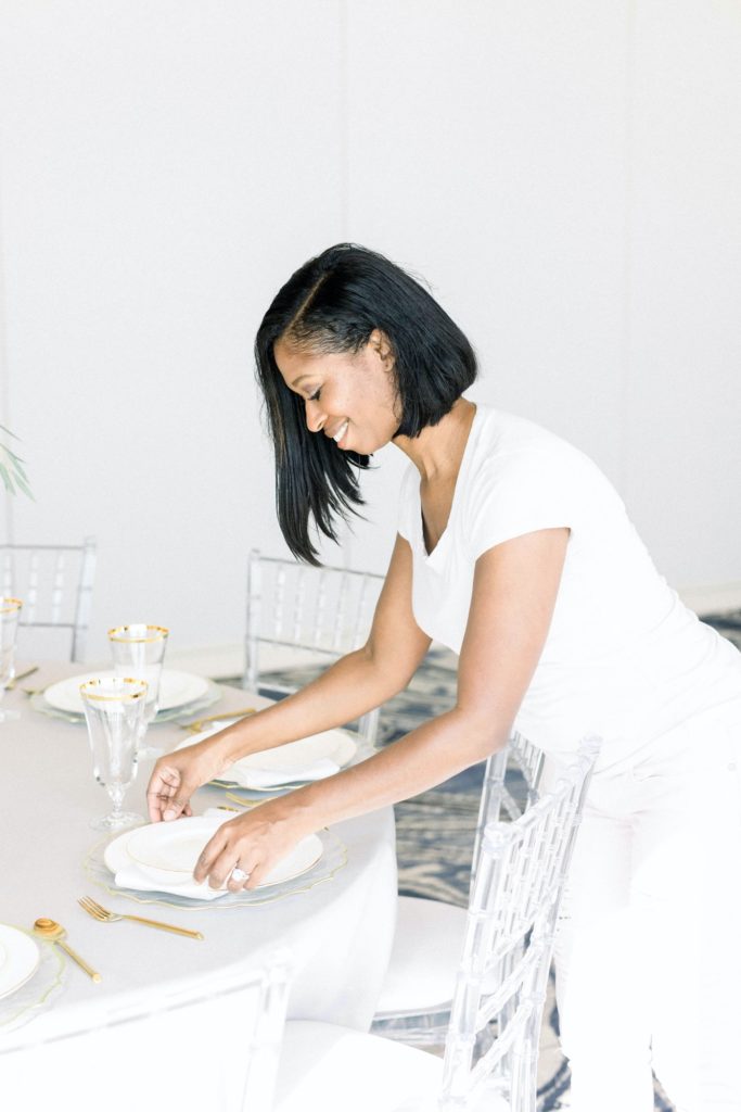 Wedding planner organized dinner table.