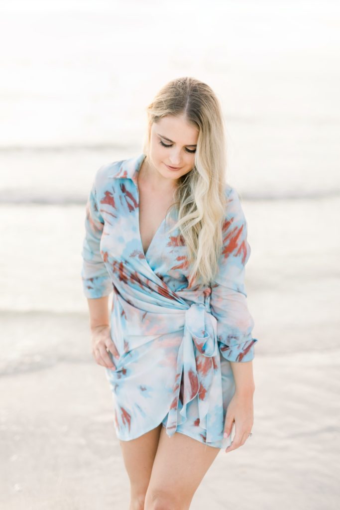 Portrait bride to be on the sunset beach engagement session