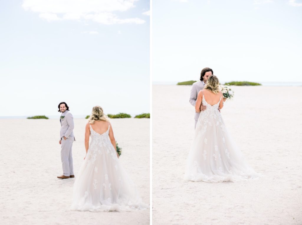 First time bride and groom see each other