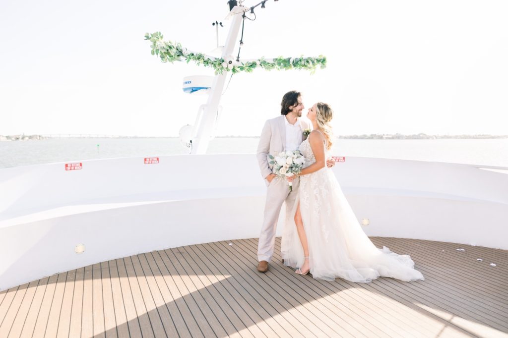 Bride and Groom Portrait on A Yacht StarShip IV Sunset Cruise