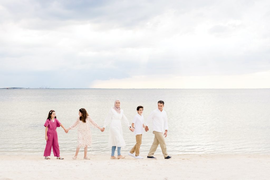 Family on the beach in Tampa Bay