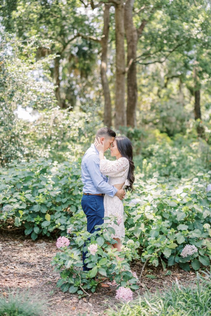 Forehead together at Bok Tower Garden Engagement