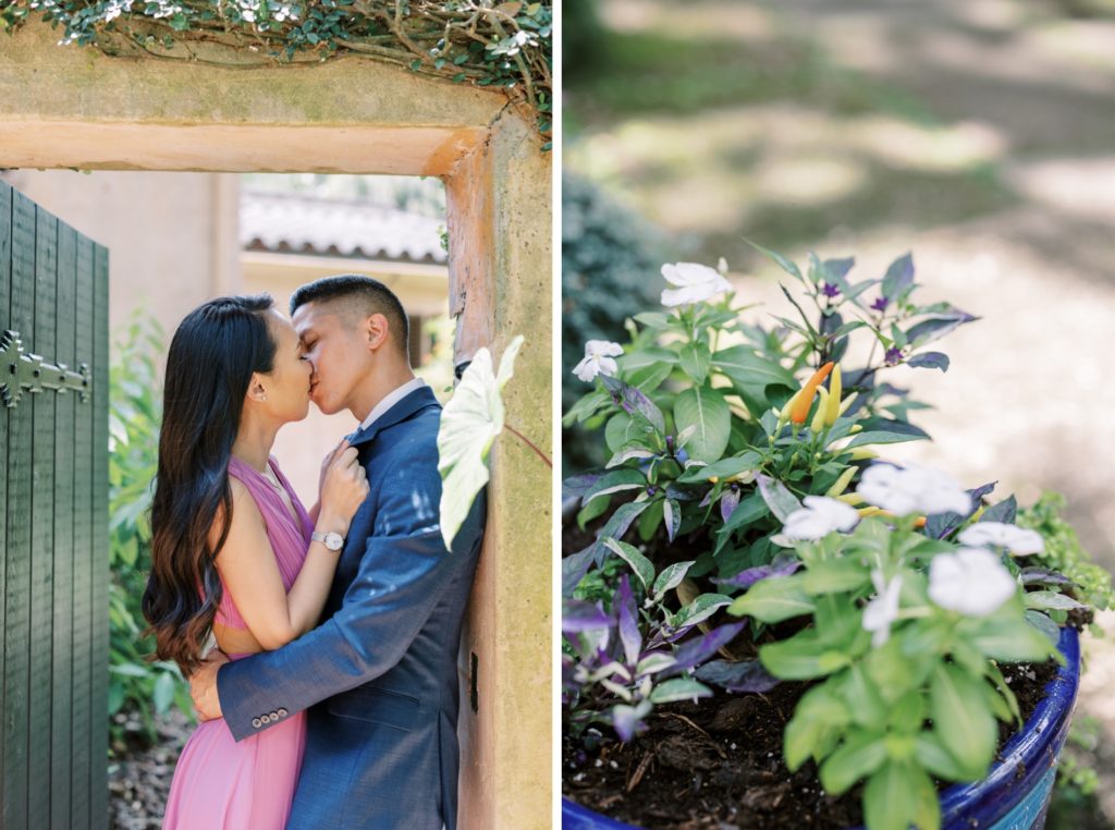 sweet kisses at Bok Tower Garden Engagement